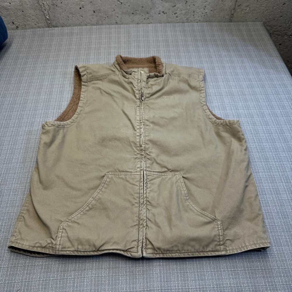 RedHead Canvas‎ Vest Mens XL Tan Sherpa Lined Full Zip Workwear Rugged